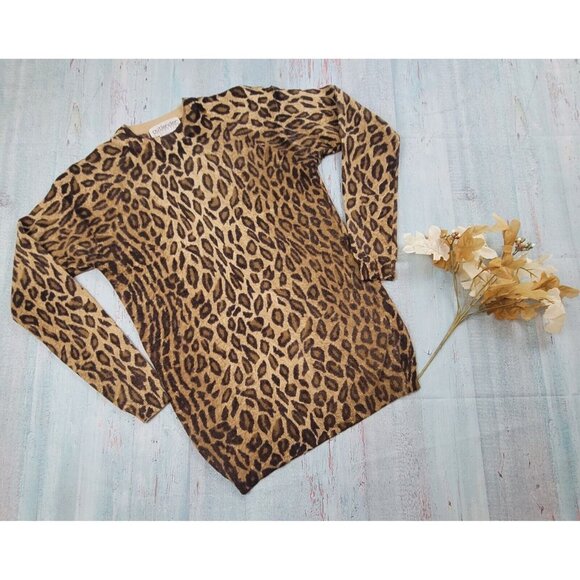 Outlander Sweaters - Outlander Women Lambs wool Angora Blend Sweater Pullover Cheetah Print Size S